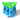Close-up front view of a pyramid of blue cups topped with bright green rims and a white ball for the Bong Pong Set