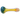 Side view of the DankStop Twisting Frit Spoon Pipe - 3 in. showing a clear glass body with a yellow internal twist, a blue-green frit bowl, and a rounded mouthpiece.