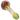 Angled close-up of the glass bowl and twisted stem of the DankStop Twisting Frit Spoon Pipe - 3 in., showing red frit details and yellow-green spiral accents.