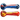 Top-down view of a yellow DankStop Color Frit Spoon Pipe - 3 in. resting on a red surface, showing its rounded bowl and streaked blue and red frit pattern.
