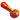 Angled close-up of the red and yellow glass bowl and stem of the DankStop Color Frit Spoon Pipe - 3 in., shown against a solid red background.