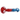Side view of the DankStop Tri-Color Frit Flat Spoon Pipe - 3.5 in., showing a clear glass body with dense red frit in the bowl transitioning to blue frit toward the rounded mouthpiece.