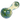 Angled close-up of the Rasta-colored DankStop Frit Fumed with Piping Spoon Pipe - 2.5 in., showing glossy green frit patterns and pale yellow translucent neck.