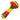 Angled close-up of the DankStop Fancy Multi-Color Striped Glass Spoon Pipe - 5 in., showing its glossy red, yellow, and green striped bowl and stem against a white background