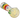 Angled close-up of the DankStop Dankstop Twisting Color Wrap Spoon Pipe - 4in., showing its iridescent pale yellow bowl, raised green glass knobs, and twisted red, yellow, and green wrap along the stem