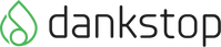 Dankstop logo: green stylized droplet icon left of lowercase black "dankstop" wordmark