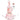 Angled front view of the Pulsar Fruit Series Peaches & Cream Glow in The Dark Dab Rig Kit - 8" / 14mm F, showing a pink glass rig decorated with peach motifs and matching pink accessories on a white reflective surface