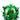 Front view of “The COVID Kid” hand pipe, a green glass piece with red and blue bubble-like embellishments.