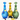 A studio shot of three Jewel vases in blue, yellow, and green, viewed from a slightly elevated front angle.